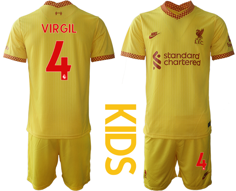 Youth 2021-2022 Club Liverpool Second away yellow #4 Soccer Jersey->youth soccer jersey->Youth Jersey